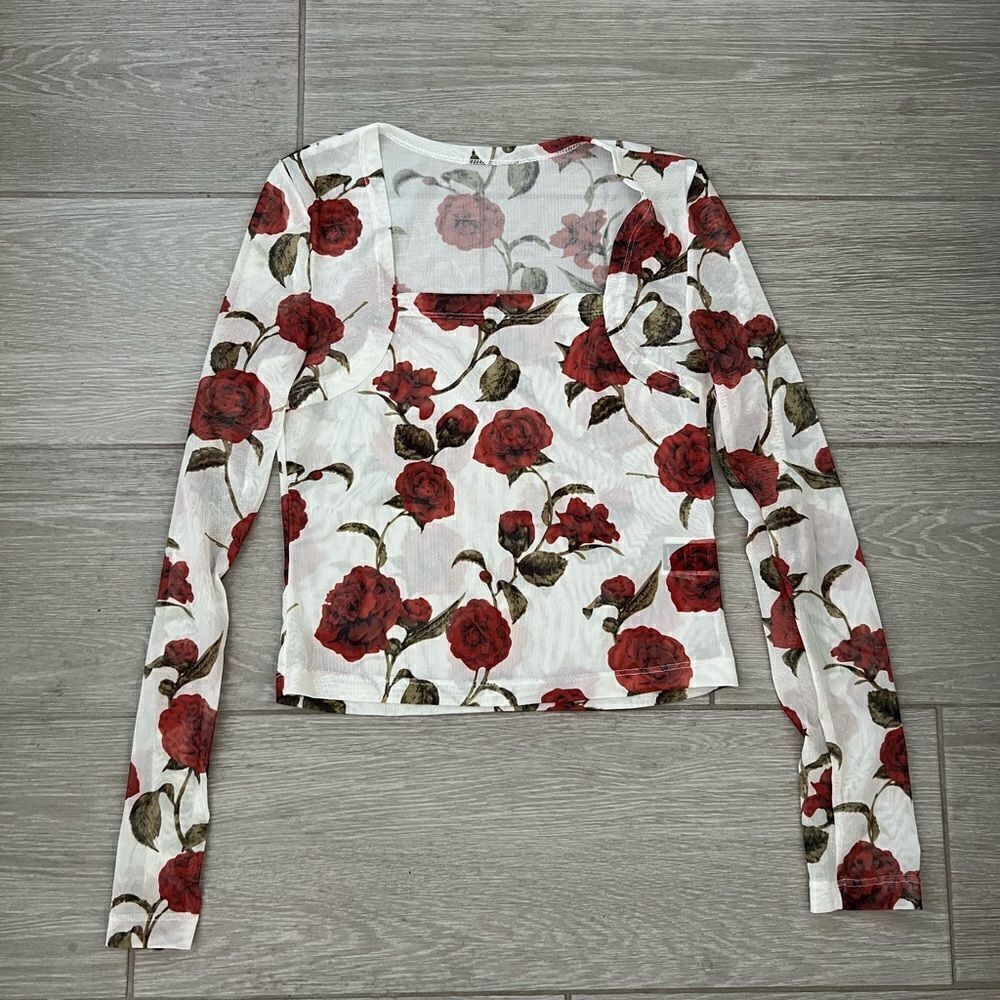 Dazy Rose Mesh Long Sleeve Crop Top size M - Picture 1 of 5